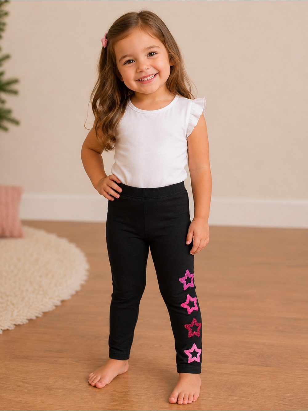Splendid • NWT $64 USD Black Leggings with Pink Star Detail